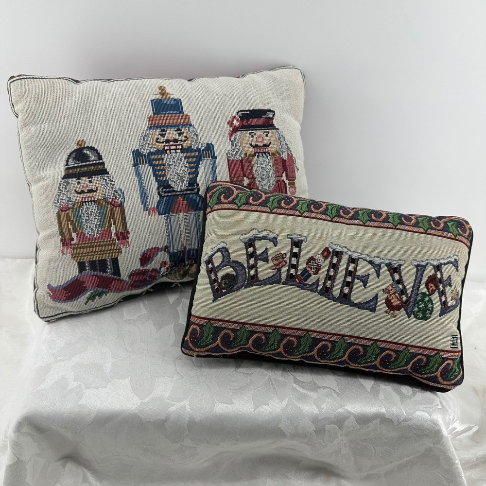 Unbranded Christmas Tapestry Pillows Multicolor Good Nutcracker Believe Set 2